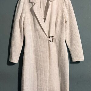 Women's Cream Textured Long Blazer Coat